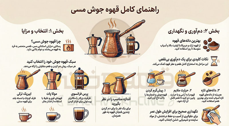 طرز تهیه قهوه با قهوه جوش مسی - قهوه‌ای غلیظ و خوش‌عطر