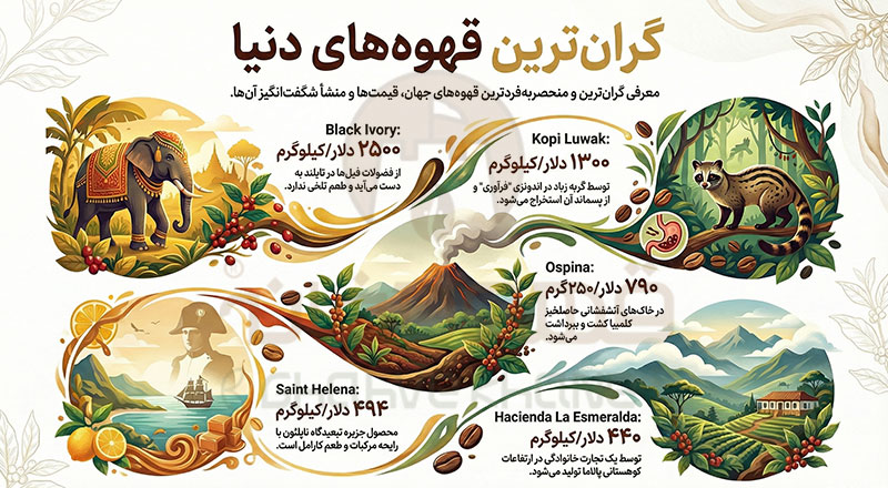 گران‌ترین قهوه‌های دنیا (۵ قهوه لوکس با قیمت‌های شگفت‌انگیز!)